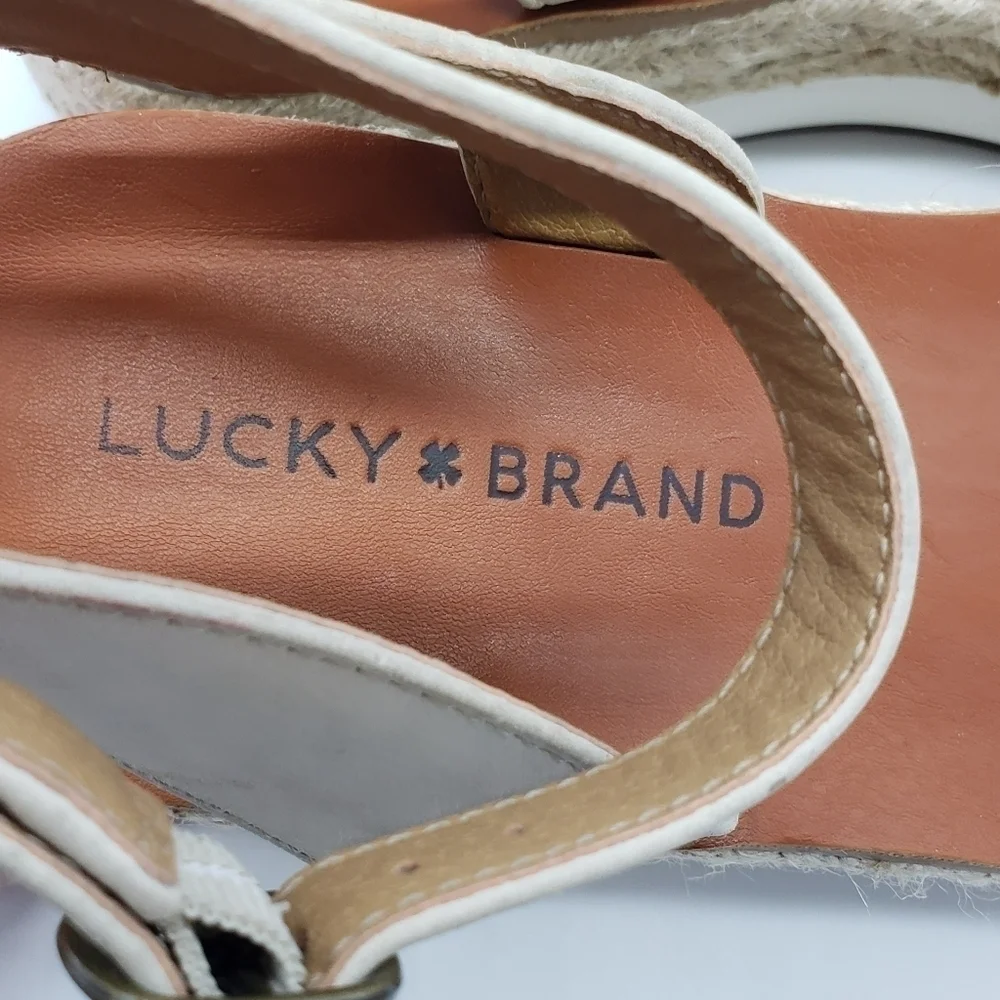 Lucky Brand women US 7.5 JENEKA ankle strap white platform espadrille sandals
